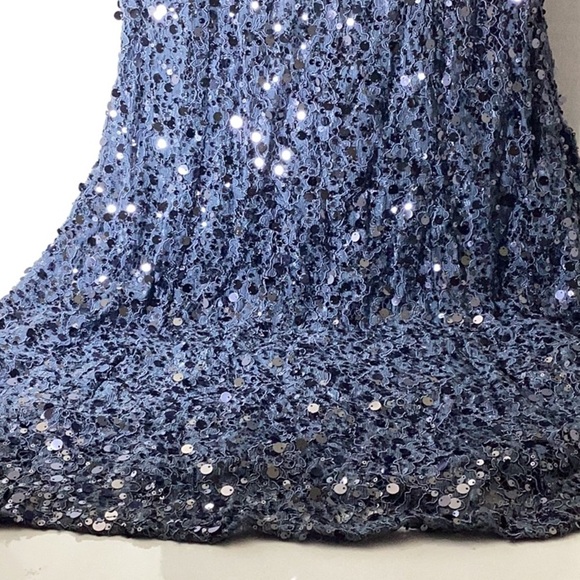 Blue Sequin Embellished Midi Dress with Flutter Sleeves - Picture 4 of 6